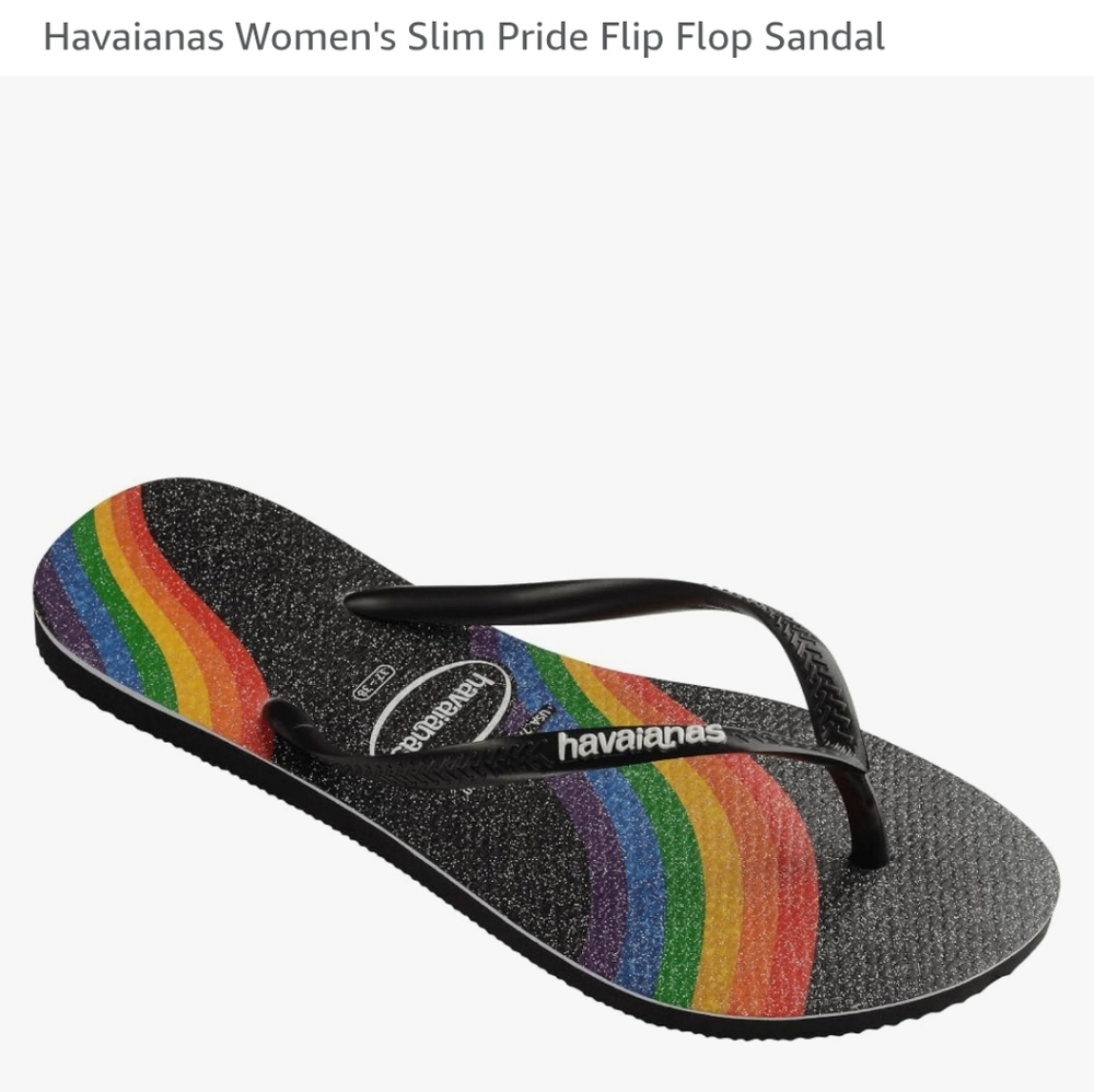 NWT Women's Havaianas Slim Pride Flip Flop Sandal - Black Rainbow - Picture 5 of 12